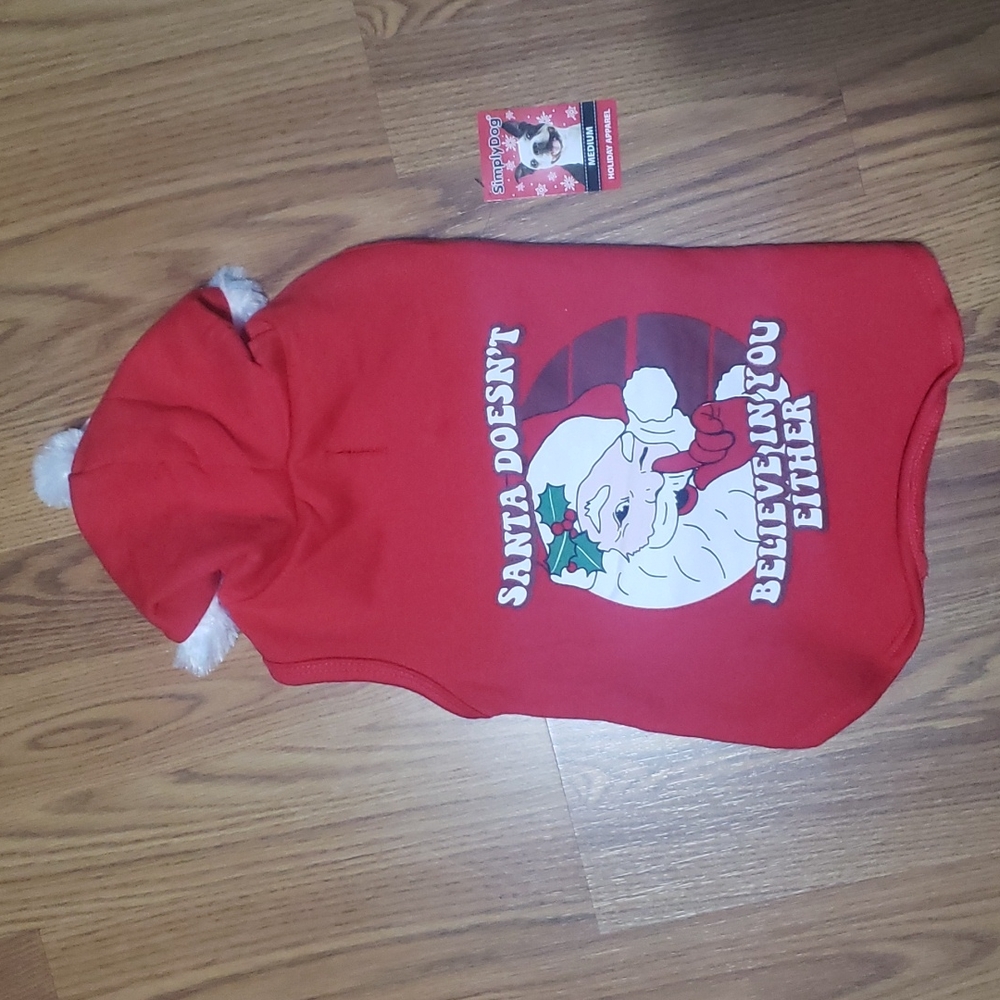 NWT Dog puppy Christmas hoodie sweater red white shirt M